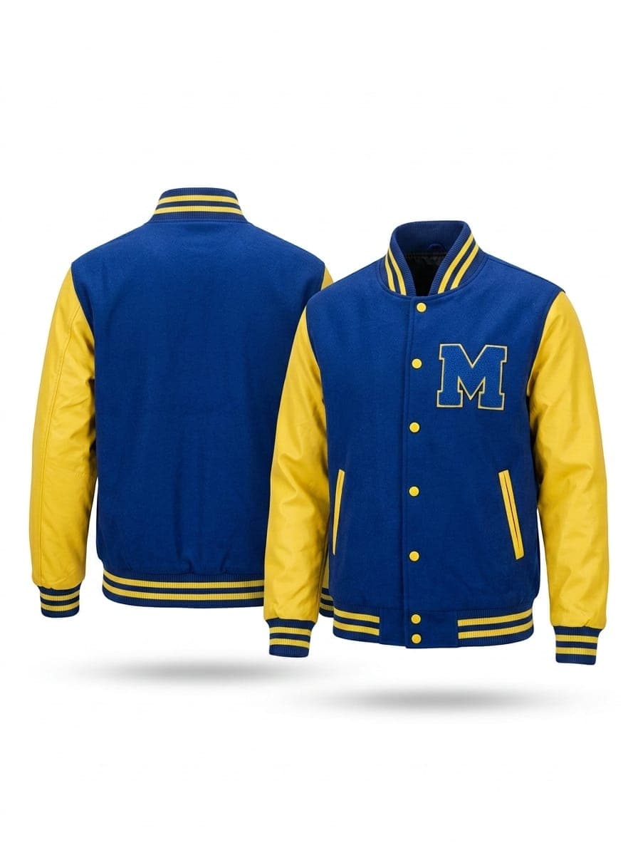 Premium Navy Blue and Yellow Varsity Jacket - Thumbnail 3