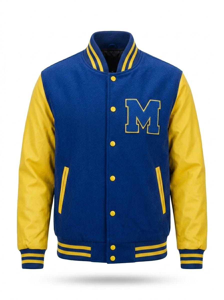 Premium Navy Blue and Yellow Varsity Jacket - Image 1